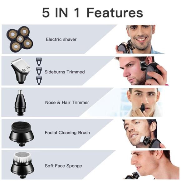 Electric Razor for Men Head Shaver for Bald Men Grooming Kit 5 in 1 Wet Dry - Picture 2 of 7